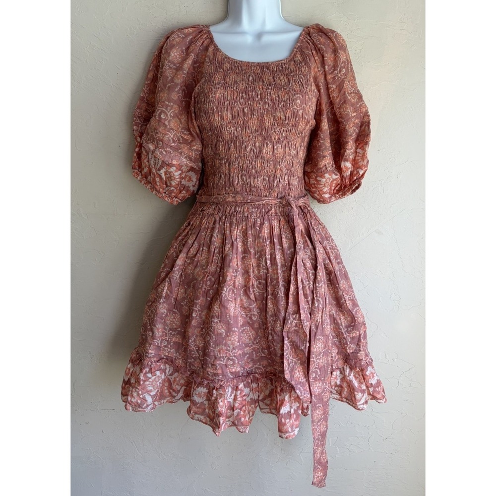 Cleobella Mini Mini Dress M NWT Smocked Ruffle Organic Cotton Boho Puff Luxury